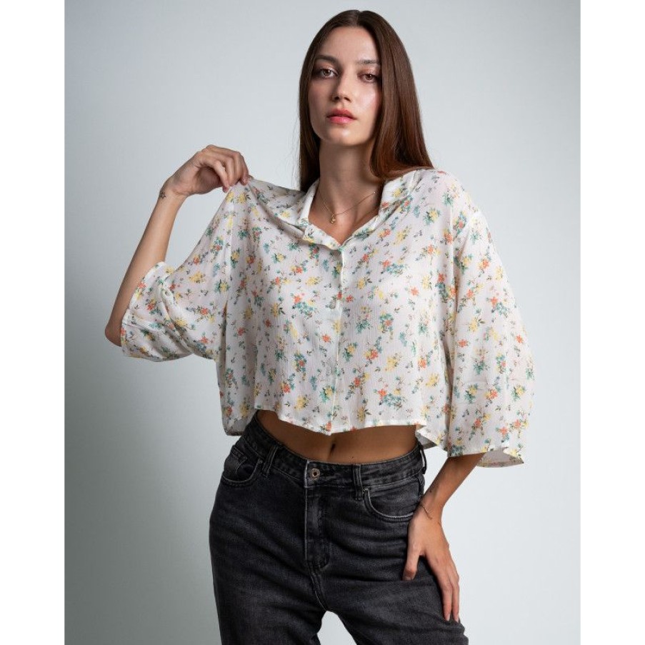 Abbigliamento MELIDÉ | Camicia Crop Bianco Fiori