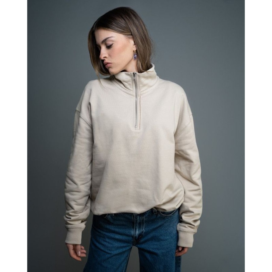 Abbigliamento MELIDÉ Felpe Ricamate | Felpa Zip Beige